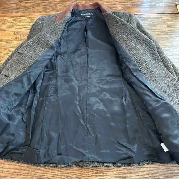 90's vintage Wool Blazer Tweed Brown Leather Trim Riding Jacket Women’s M/L - Picture 9 of 12